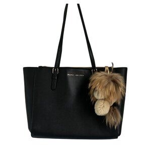 Marc Jacobs Commuter Leather Tote Black Lion Fur Toy 14" x 11"
